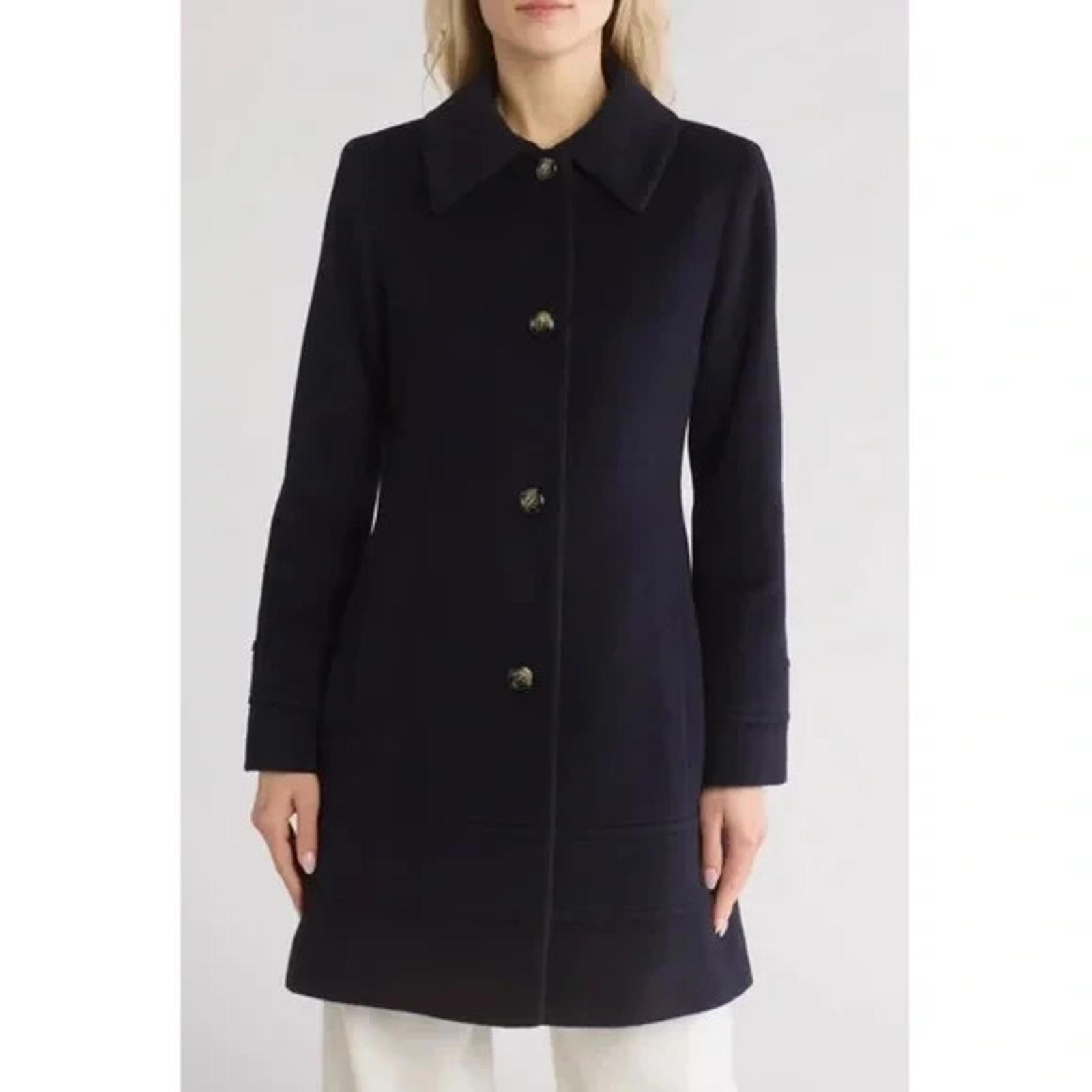 New, Fleurette Studios Wool Blend Fit & Flare Coat In Navy Blue Size 6 #W136
